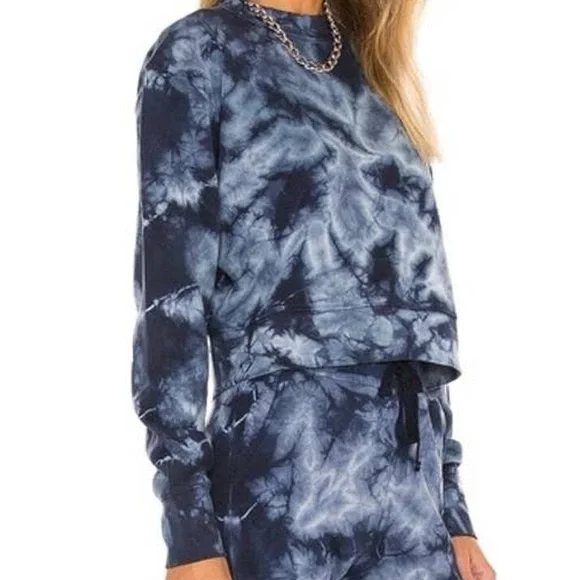 Jonathan Simkhai Standard Tie-dye Cropped Sweatshirt In Indigo Small - Picture 3 of 8